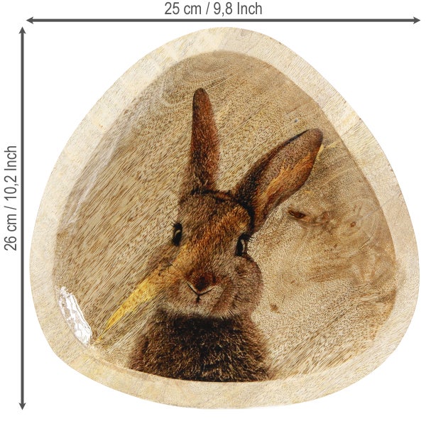 Dekoschale aus Holz mit Hasenmotiv, 25 x 26 cm