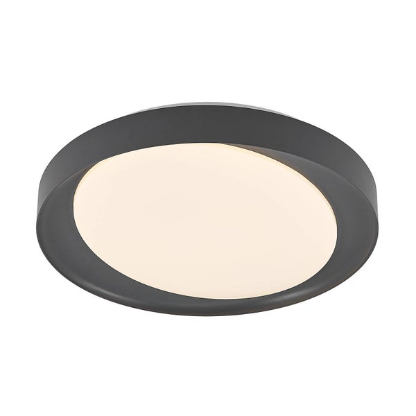Runde Deckenleuchte mit schwarzem Rahmen und weißem Diffusor für gleichmäßige Ausleuchtung.