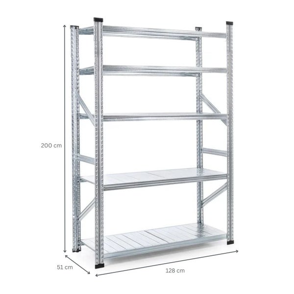 PROREGAL Fachbodenregal Stecksystem Proximo Grundregal HxBxT 200 x 120 x 50 cm 5 Ebenen Fachlast 200 kg Beidseitig Nutzbar Verzinkt