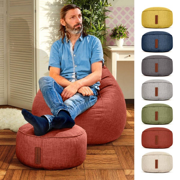 Green Bean Sitzsack-Hocker 45x25cm mit EPS-Perlen Füllung - Fußhocker Fußkissen Sitz-Pouf für Sitzsäcke - Bodenkissen für Kinder und Erwachsene - Fußablage Sitzkissen Sitzhocker Rot