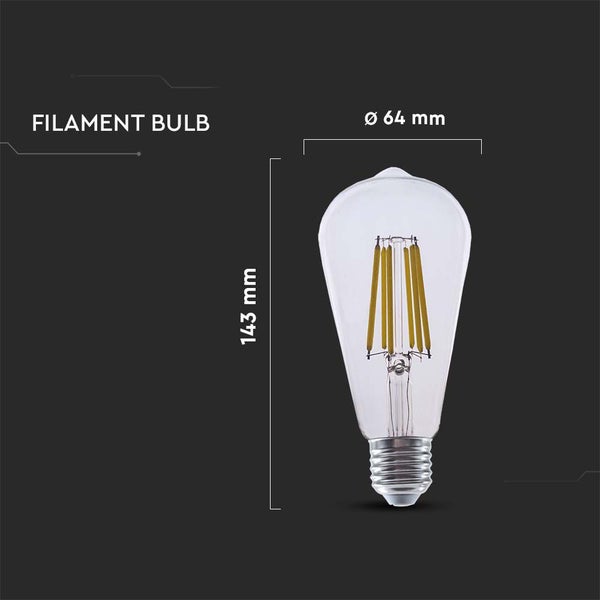 V-TAC VT-2364 - LED-Lampen - ST64 E27 - IP20 - Klar - 4 Watt - 840 Lumen - 3000K - 2 Jahre