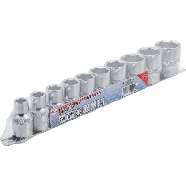 BGS Steckschlüssel-Einsatz-Satz Sechskant Antrieb Innenvierkant 12,5 mm (1/2) Zollgrößen 10tlg. - 9113