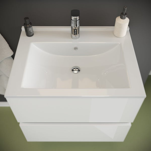 Badmöbelset 60 cm – Unterschrank mit Auszügen, Waschbecken, Spiegel | Benaco