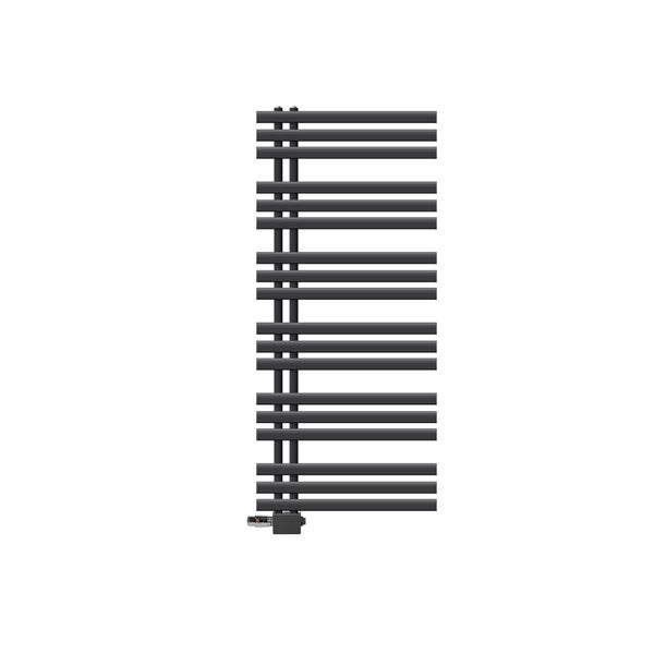 LuxeBath Badheizkörper Iron EM 600x1400mm Anthrazit Mittelanschluss Anschlussgarnitur Thermostat Universal Eck- und Durchgangsform, Design Heizkörper Handtuchwärmer Handtuchtrockner Handtuchheizkörper