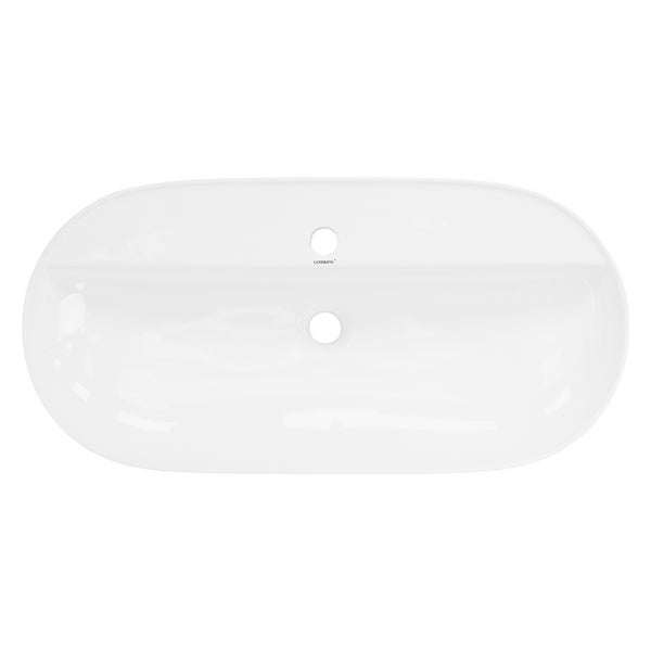 ML-Design Waschbecken aus Keramik in Weiß 80x40x12 cm Oval inkl. Ablaufgarnitur, Moderne Aufsatzwaschbecken, Design Waschtisch Aufsatz-Waschschale Waschplatz Handwaschbecken, für Badezimmer/Gäste-WC