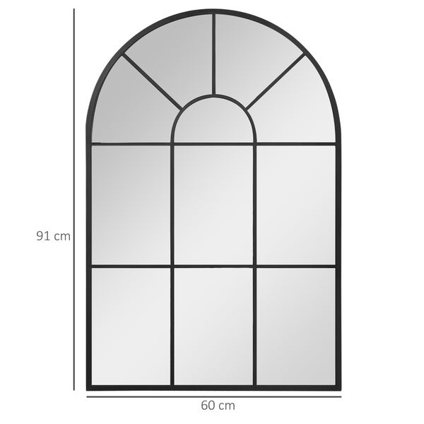 HOMCOM Wandspiegel Fensterspiegel 91 x 60 cm Flurspiegel mit Metallrahmen Hängespiegel Dekospiegel Ganzkörperspiegel für Wohnzimmer Schlafzimmer Schwarz