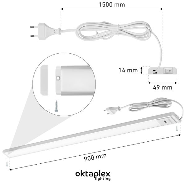 Oktaplex Riva LED Unterbauleuchte dimmbar mit Sensor 90cm warmweiß 3000K silber