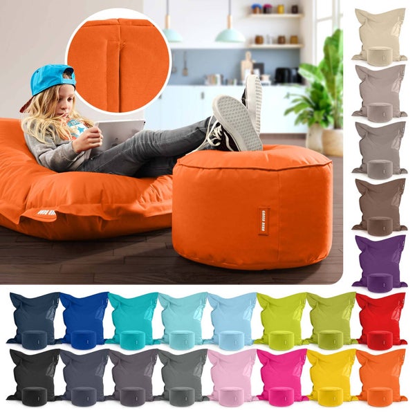Green Bean 2er Set XXL Sitzsack inkl. Pouf fertig befüllt mit EPS-Perlen - Riesensitzsack 140x180 Lounge Sitz-Kissen Bean-Bag Chair  - Orange