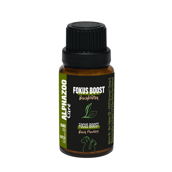 ALPHAZOO Fokus-Boost Bachblüten 15g für Hunde und Katzen I Konzentration Globuli