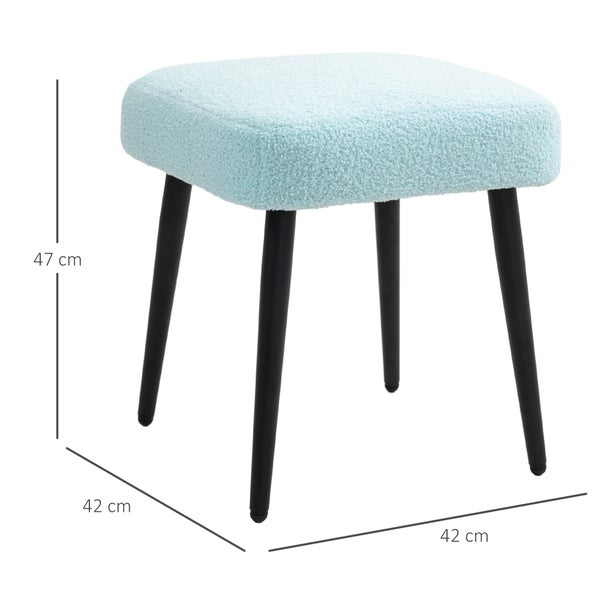 HOMCOM Fußhocker Sitzhocker Quadratischer Schminkhocker Fußstütze mit Kaschmir-Optik, Stahlbeine, für Wohnzimmer, Schlafzimmer, Hellblau, 42 x 42 x 47 cm