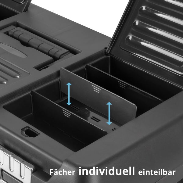 Werkzeugkoffer mit individuell einteilbaren Fächern