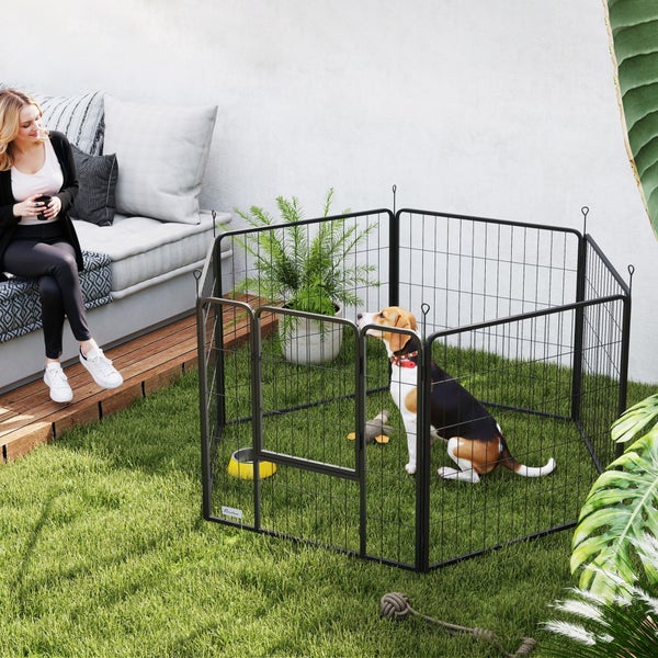 PawHut Welpenauslauf 80 cm Hoch, 6-TLG. Hundelaufstall DIY Welpenlaufstall mit Tür, Freilaufgehege für kleine bis mittelgroße Hunde, Stahl, Schwarz