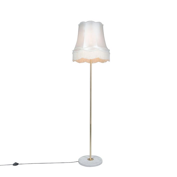 QAZQA - Retro Retro Stehleuchte I Stehlampe I Standleuchte I Lampe I Leuchte Messing mit Granny Schirm creme 45 cm - Kaso I Wohnzimmer I Schlafzimmer - Stahl Rund - LED geeignet E27