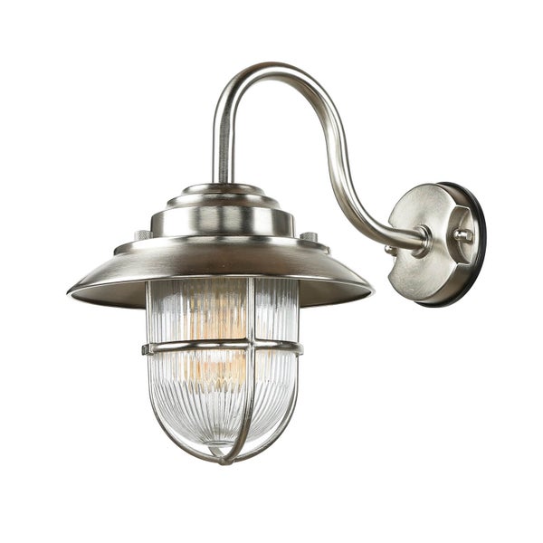 Wandleuchte mit Glasschirm und gebogenem Arm