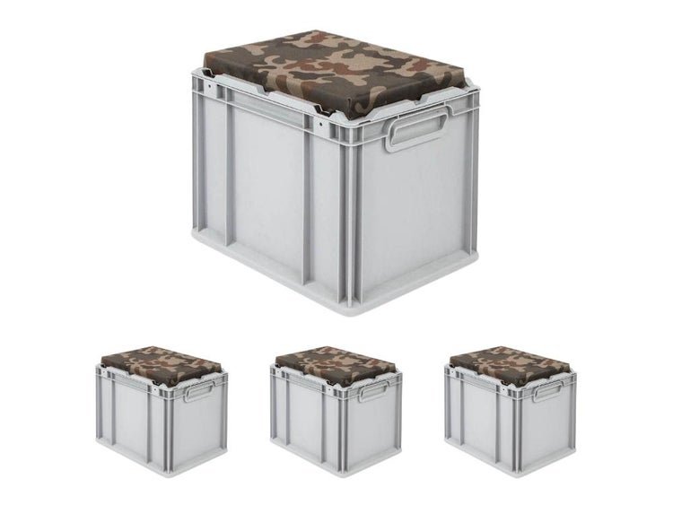 PROREGAL SparSet 4 x Eurobox NextGen Seat Box Camouflage HxBxT 36,5 x 30 x 40 cm 30 Liter Griffe Geschlossen Eurobehälter Sitzbox Transportbox