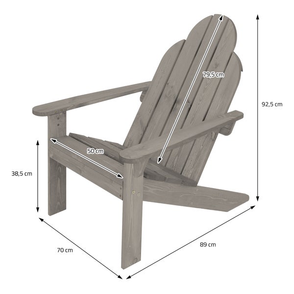 ECD Germany Adirondack-Stuhl 2er Set aus Tannenholz Massiv, 92,5x70x89 cm, Grau, Gartenstuhl mit Rückenlehne und Armlehnen, Ergonomischer Holzstuhl, Gartensessel, Relaxstuhl für Balkon, Garten, Strand