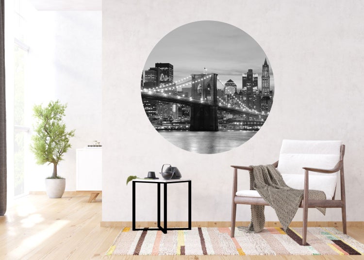 Schlafzimmer mit Wandtattoo des Brooklyn Bridge Stadtbilds