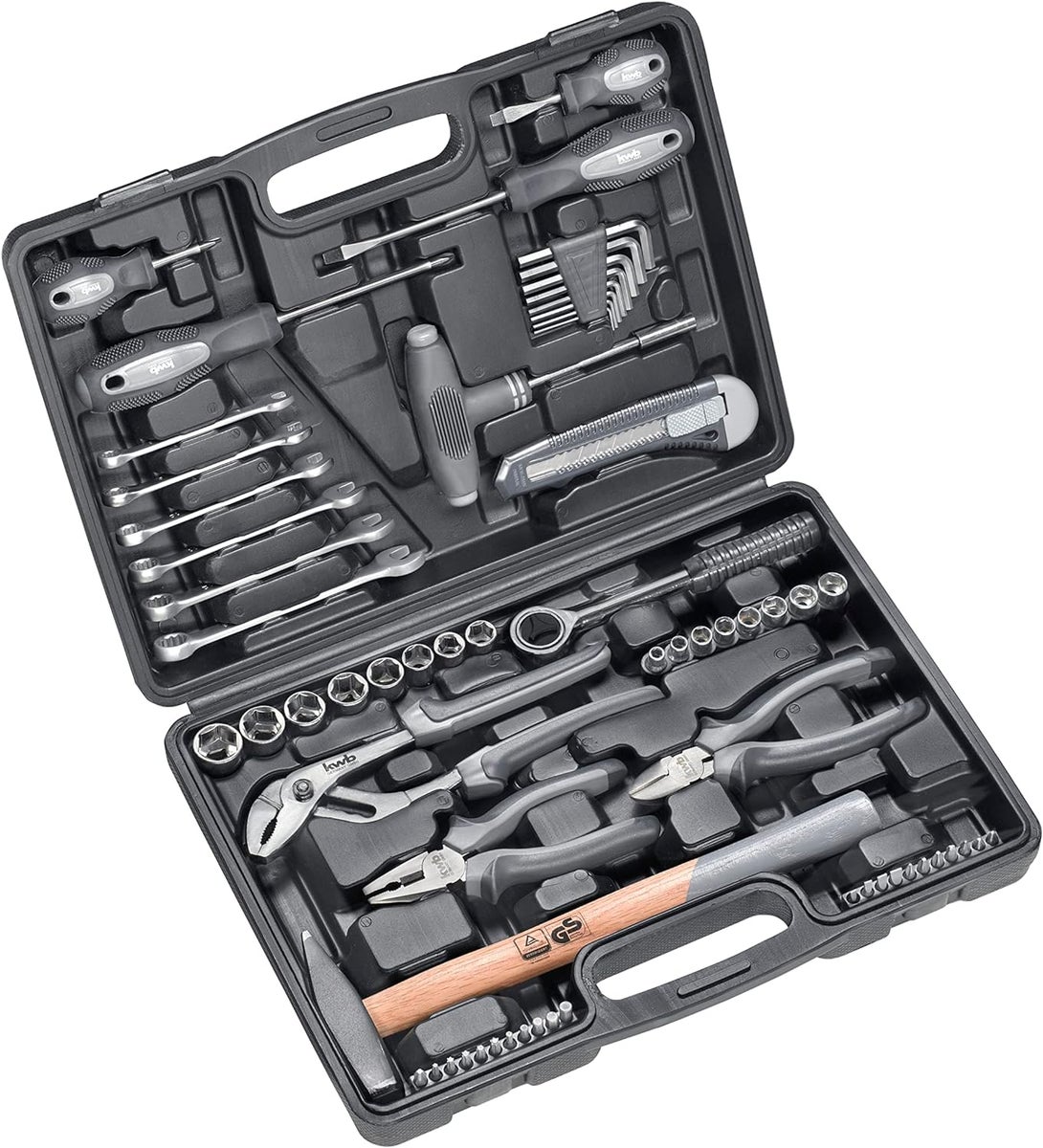 kwb Werkzeugkoffer aus robustem Hartkunststoff inkl. 63-tlg. hochwertigem Werkzeug-Set als solide Grundausstattung für leichte Anwendungsfälle im Haushalt, der Werkstatt oder dem mobilen Einsatz