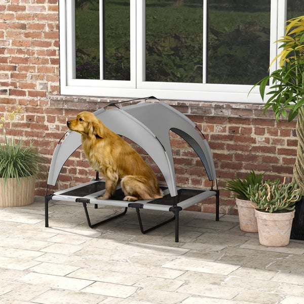 PawHut Erhöhtes Hundebett, 106L x 76B x 94H cm, Oxfordstoff, Netzstoff, Hellgrau
