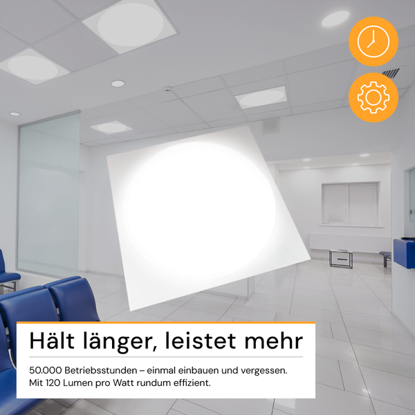 ENOVALITE LUNOS LED Panel 62x62 Rasterdeckenleuchte 30W LED Deckenleuchte 3600lm 4000K Neutralweiß Runder Lichtaustritt