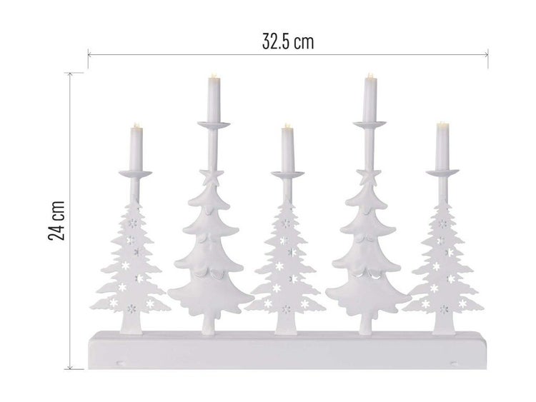 LED Lichterbogen als Tannenbaum mit fünf Kerzen, 32,5 mal 24 Zentimeter für die Weihnachtsdekoration.