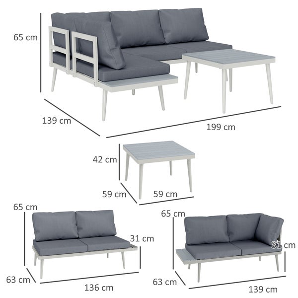 Outsunny Gartenmöbel Set 4 Personen wetterfest Balkonmöbel-Set mit 2er Sofa, Kissen Beistelltisch Stahl Outdoor Sitzgruppe Terrassenmöbel Gartengarnitur Gartenlounge für Garten Terrasse Grau