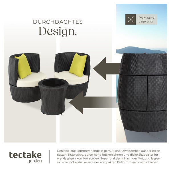 Rattan Sitzgruppe tectake Nizza stapelbar mit Aluminiumgestell schwarz