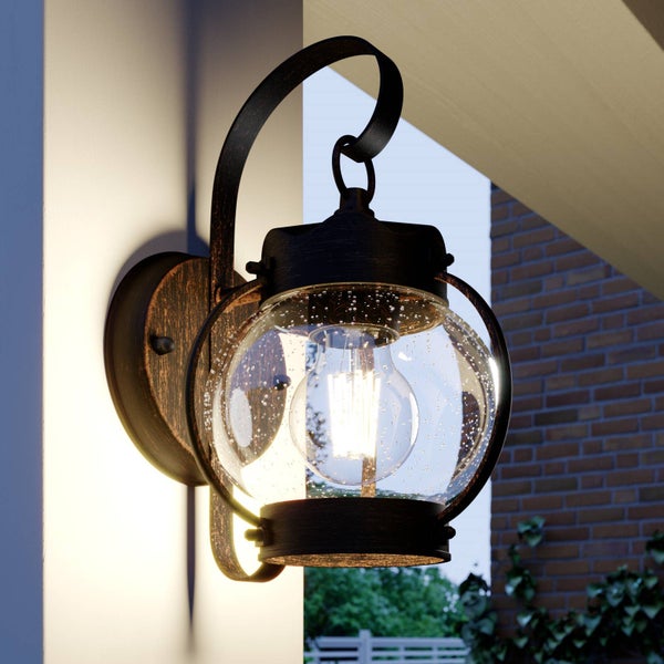 Lindby Wandleuchte außen Gerlo (Landhaus, Vintage Rustikal) in Braun aus Aluminium (1 flammig E27) - Außenwandleuchten Wandlampe Led Außenlampe Outdoor für Außenwand/Hauswand Haus