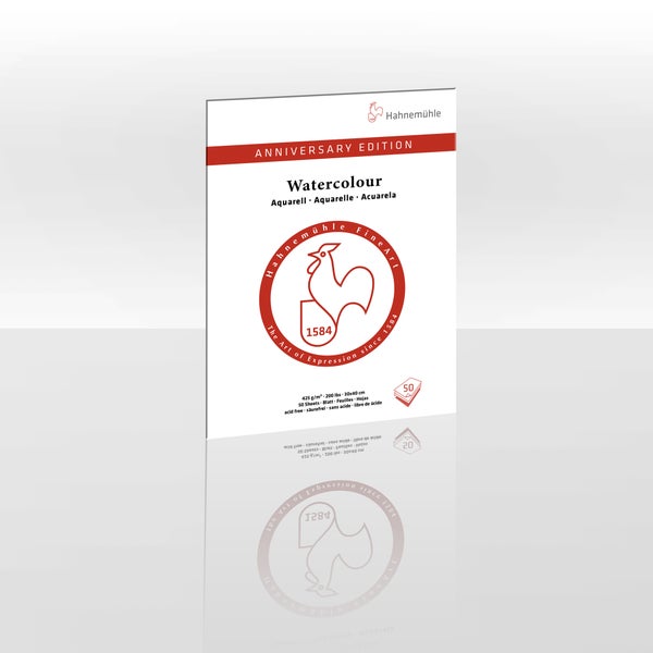 Hahnemühle Anniversary Edition Aquarellblock, 425 Gramm pro Quadratmeter, 30 mal 40 Zentimeter, 50 Blatt, säurefrei.