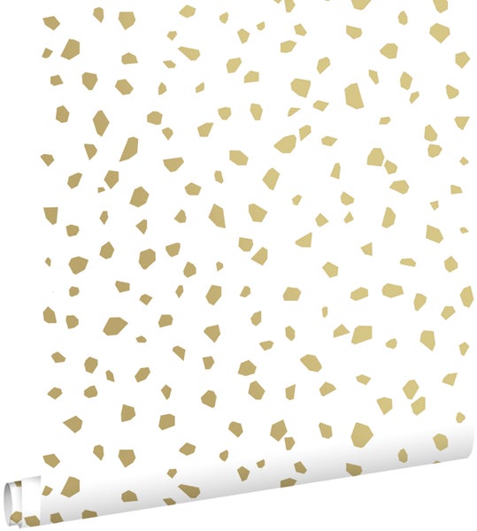 ESTAhome Tapete Terrazzo-Motiv Weiß und Gold - 53 cm x 10.05 m - 139133