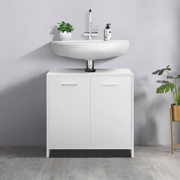 ML-Design Waschbeckenunterschrank Weiß 58x60x33cm, Badezimmer Waschbecken Unterschrank mit 2 Türen, viel Stauraum, Waschtischunterschrank aus MDF-Holz, Badezimmerschrank Waschtisch Badschrank Badmöbel
