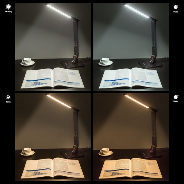 tectake  Schreibtischlampe, LED, dimmbar, klappbar, 14W inklusive USB-Anschluss schwarz