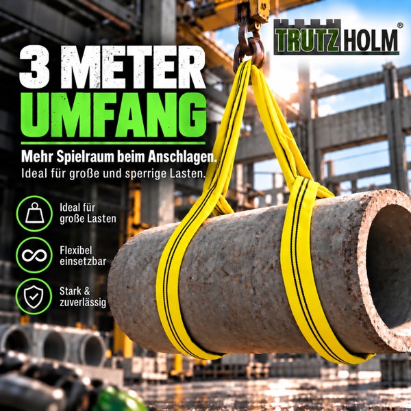 Hebeband mit drei Meter Umfang von Trutzholm zum Heben schwerer Lasten auf einer Baustelle.