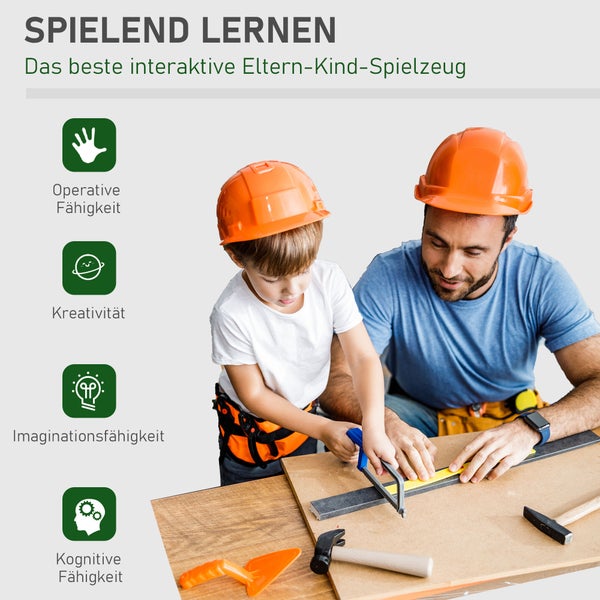 HOMCOM Kinder Werkbank mit Werkzeug, 44L x 26B x 71H cm, PP-kunststoff, Grün