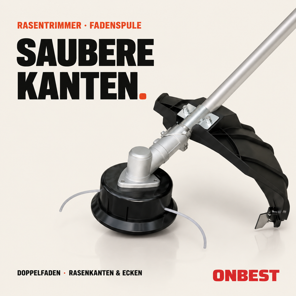 ONBEST Fadenspule für Rasentrimmer mit Doppelfaden für saubere Rasenkanten und Ecken.