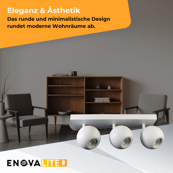 Szene mit einer modernen Wohnraumbeleuchtung und dem EnovaLite Logo.