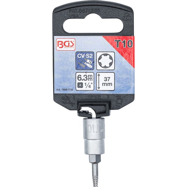 BGS Schraubenausdreher-Bit-Einsatz Antrieb Innenvierkant 6,3 mm (1/4) für defektes T-Profil (für Torx) T10 - 7098-T10