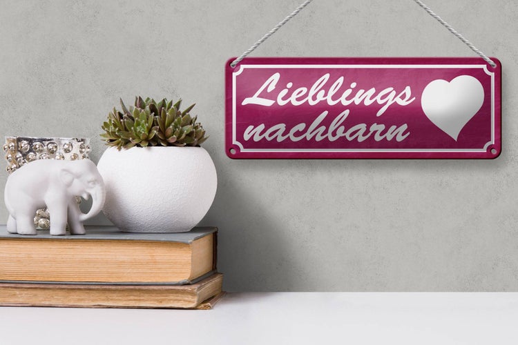 Blechschild Spruch 27x10cm Lieblingsnachbarn Herz Dekoration