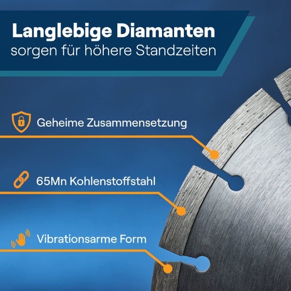 WERKSTEIN Extrem langlebige Diamantscheibe 230mm x 22,23mm x 10mm I Universal Diamanttrennscheibe 230 mm zum Schneiden von Stein, Beton, Ziegel uvm. I Trennscheibe 230 Beton für Winkelschleifer