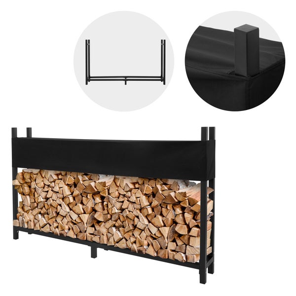 ML-Design Metall Kaminholzregal mit Abdeckung 200x25x115 cm Anthrazit Stahl, Stapelhilfe Außen mit Schutzhülle, Garten Kaminholzunterstand 0,8m³/1,3 SRM, Feuerholzregal Brennholzregal Kaminholzständer