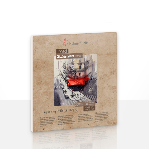 Hahnemühle Toned Watercolour Paper Block, 200 Gramm pro Quadratmeter, 20 Blatt, 20 mal 20 Zentimeter.