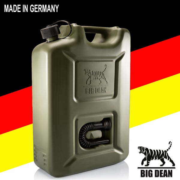 BigDean Benzinkanister 20L in Olivgrün mit flexiblem Ausgießer - Kraftstoffkanister für Benzin & Diesel - Kanister Dieselkanister Reservekanister - Made in Germany