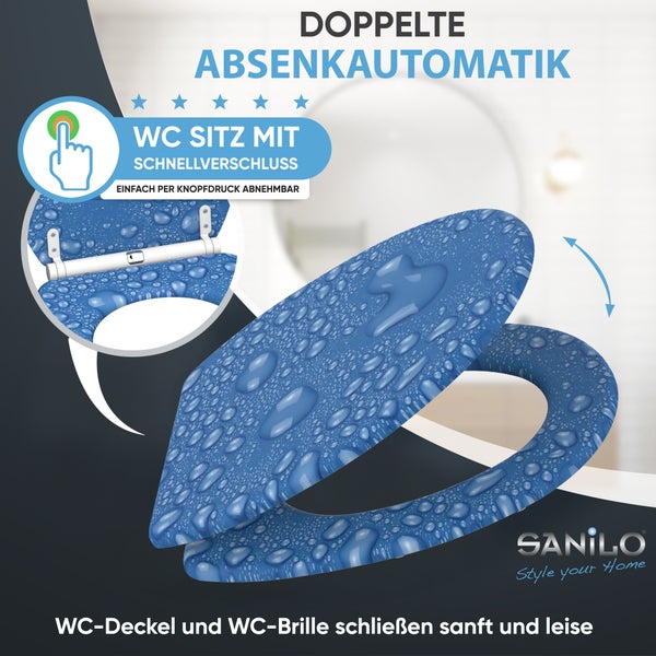 Sanilo WC Sitz mit Absenkautomatik und Schnellverschluss zum leichten Abnehmen per Knopfdruck.