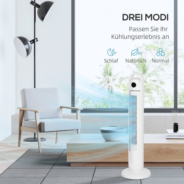 HOMCOM Turmventilator, Standventilator mit 3 Belüftungsstufen, Fernbedienung, 55W Ventilator mit 24H Timer, LCD-Anzeige, 60° Oszillation, für Schlafzimmer, Weiß