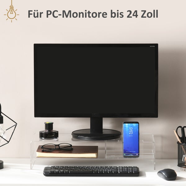 HOMCOM Monitorständer Bildschirmerhöhung mit Staufach, Monitorerhöhung für Monitore bis 24 Zoll, Schreibtischaufsatz für Computer, PC, Laptop bis 5kg, Acryl, 50,8 x 19 x 12 cm