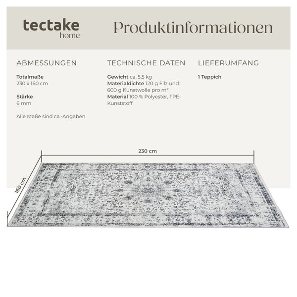Vintage Designer Teppich tectake rutschfeste Unterseite verschiedene Größen 160 x 230 cm