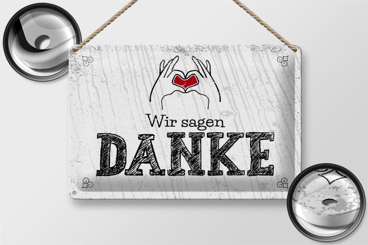 Blechschild Spruch wir sagen danke Herz 30x20cm