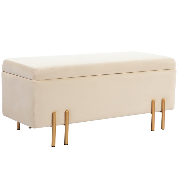HOMCOM Sitzbank mit Stauraum Polsterbank mit Samtoptik, Sitztruhe mit Metallbeine, Truhenbank für Wohnzimmer Schlafzimmer Flur 100 x 40 x 42 cm, Beige