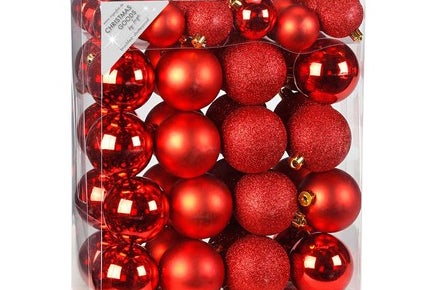 LAALU Set Weihnachtsschmuck 50 Stück: Ornamente rund rot mix 4 und 6 cm