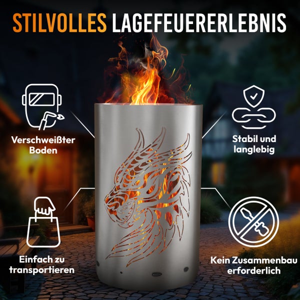 Metall Feuerstelle mit Drachen Design, verschweißtem Boden, einfacher Transport und kein Zusammenbau erforderlich